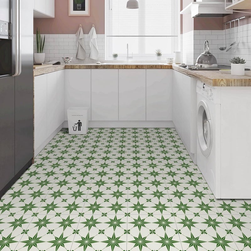 Dureidos Peel and Stick Floor Tiles: 11.8"x11.8" Self-Adhesive Easy to Install Tile Sticker, Waterproof Vinyl Flooring,for Bathroom, Kitchen, Bedroom, 30PCS Covering 30 sq ft Green and White - Image 5